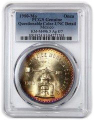 1980 Mo PCGS UNC Detail – TONED Mexico Toned Silver Onza KM-M49b.5 Coin #62150A