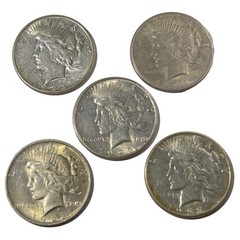 5 Coin Lot 1923 Peace Silver Dollars Philadelphia 90% Silver Raw Coins