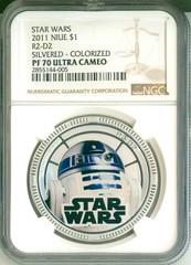 2011 Niue $1 Star Wars R2-D2 Silvered (Silver Plated) Colorized NGC PF70 UC