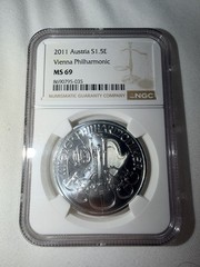 2011 AUSTRIA 1.5 EURO .999 SILVER- VIENNA PHILHARMONIC 🪉- NGC MS69 🔥🔥🔥