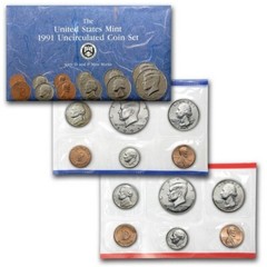 1991 P&D Mint Set Brilliant Uncirculated US with Envelope & COA (10 Coin Set)