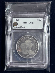 1807 Draped Bust Half Dollar 50C Silver, ICG VG8