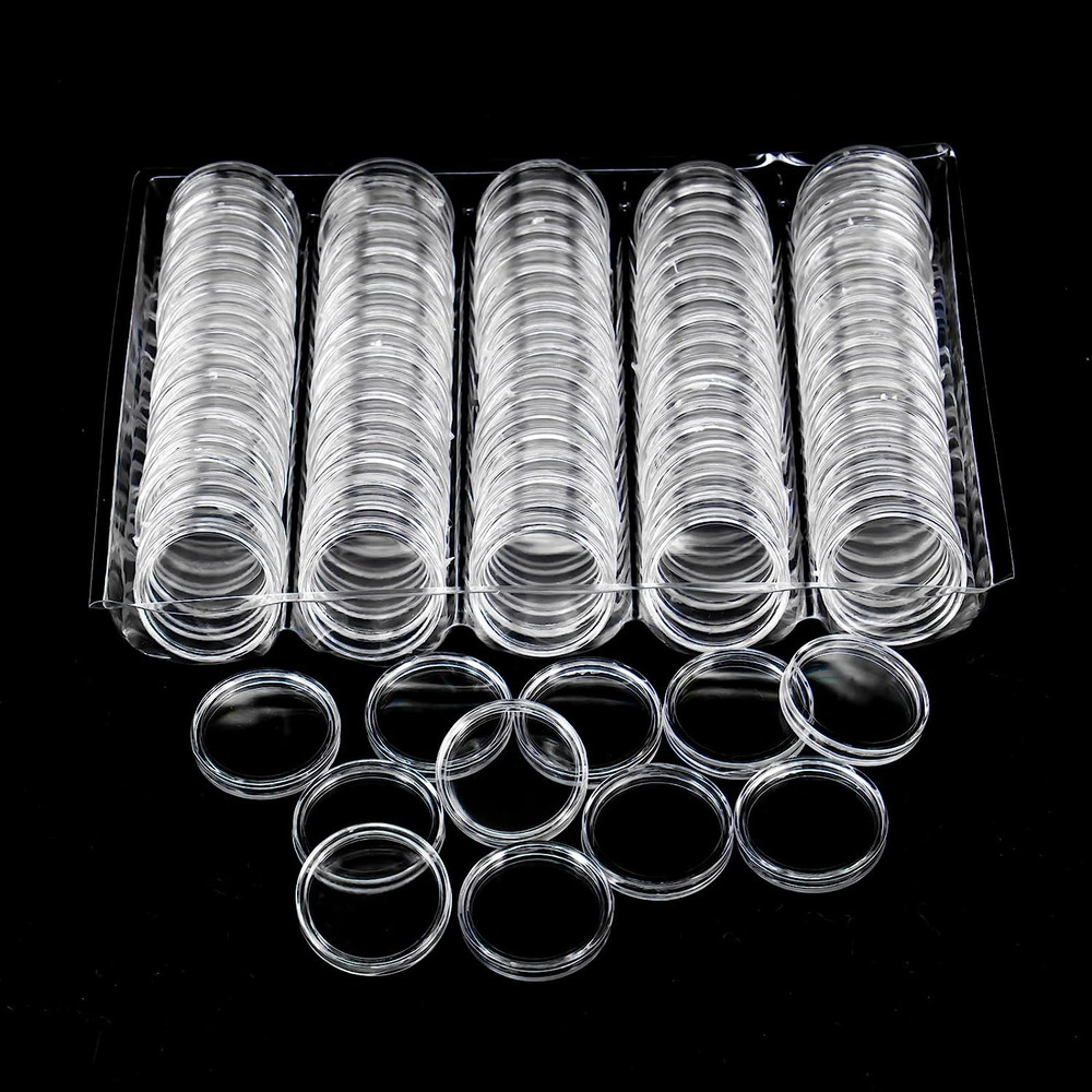 100 Pack 25mm Clear Coin Capsules Plastic Round Coin Holders Storage Cases
