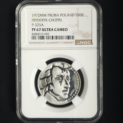 1972 Poland 50 Zlotych Chopin Proba Silver NGC PF67 Ultra Cameo Pattern – Rare!