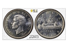 1947 Maple Leaf, PCGS Graded Canadian Silver Dollar MS63 Doubled HP! Low Mint
