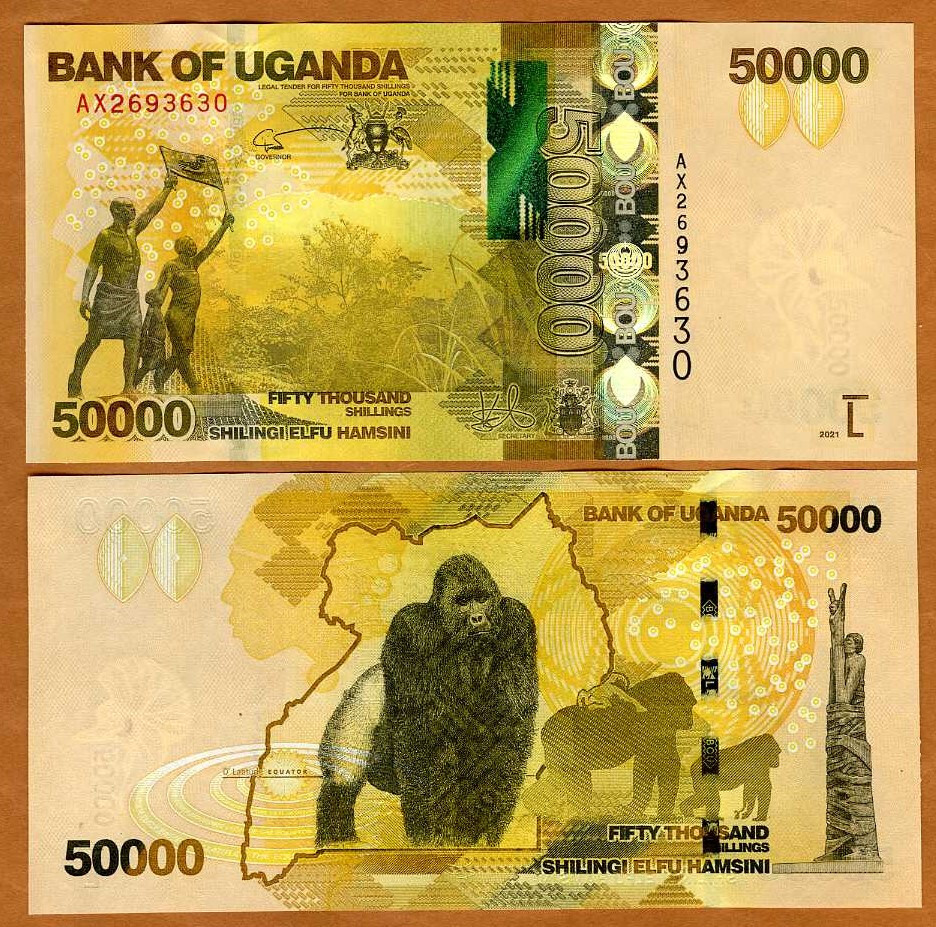 Uganda, 50000 (50,000) Shillings, 2021, P-54-New UNC Gorilla