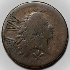 1793 Wreath Large Cent (S-9), Vine and Bars Edge – Engraved