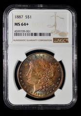 NGC MS64+ 1887 Silver Morgan Dollar – Beautiful toning both side!!