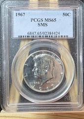 1967 Kennedy Half Dollar 50C PCGS MS65 SMS Satin Strike 40% Silver KM#202
