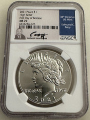 2021 Peace Dollar $1 Silver NGC MS70 FDI First Day of Issue Ed Moy Signed