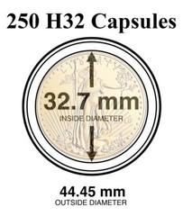 250 Genuine H32 Round AirTite Coin Capsule Fit 1 Oz Gold Eagle / Buffalo 32.7mm