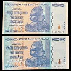 2x Zimbabwe 100 Trillion Dollar Banknote Bill Money UNC Currency Hyperinflation