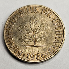 1966-G Germany 5 Five Pfenning – Circulated German Brass Clad Steel World Coin