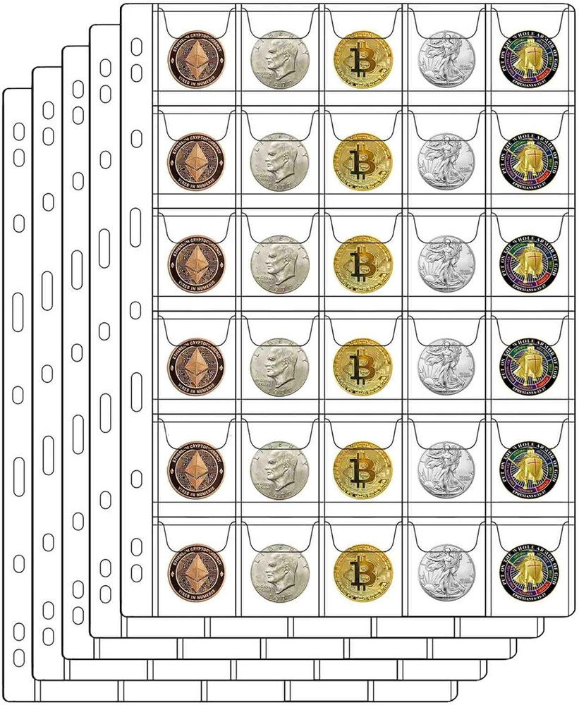 30-Pocket Coin Pages for Collectors Standard 9-Hole Coin Collection Pages fit M