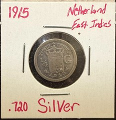 1915 Netherlands East Indies 1/4 Gulden 0.72 Silver – (#1236)