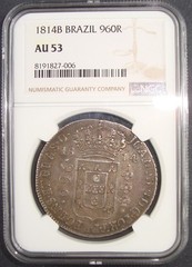 1814-B Brazil, Joao Prince Regent Silver 960 Reis NGC AU53