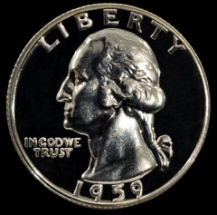1959 US Quarter Dollar 25 Cents .900 Silver Proof George Washington Coin # 1550