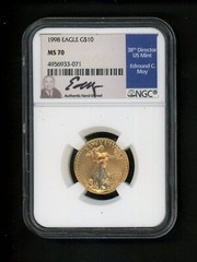 1998 US 1/4 oz. Gold American Eagle $10.00 $10 NGC MS70 Edmond Moy signed