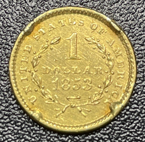 1853-P Liberty Head Gold Dollar $1 XF Details Extra Fine Details Ex-Jewelry