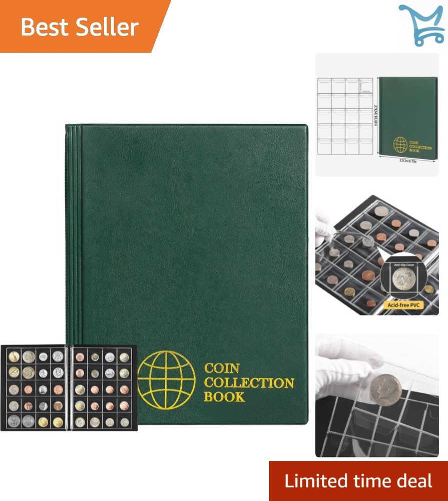 Coin Album Artificial Leather 200 Pockets Storage Holder for Coins Collectors