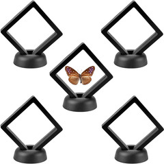Enenes 5 Pack 3D Floating Coin Display Case with Stands, Clear Acrylic Frame for