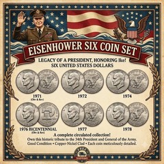 6 Eisenhower “Ike Silver Dollars” 1 of Each Year Made for Circulation Coin Set