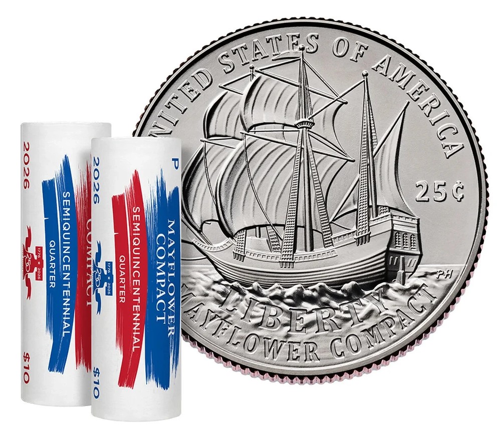 2026 Mayflower Compact US Mint Quarter 2-Roll P & D Set 26SQRA ~ SEALED -IN HAND