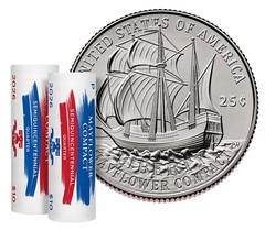 2026 Mayflower Compact US Mint Quarter 2-Roll P & D Set 26SQRA ~ SEALED -IN HAND