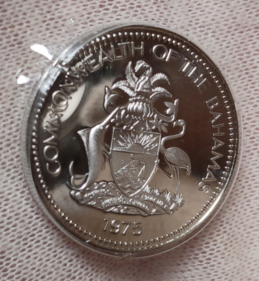 1975 FM Bahamas 25 Cent Proof – Sailboat – Coin in Mint Pack – Twenty Five Cents