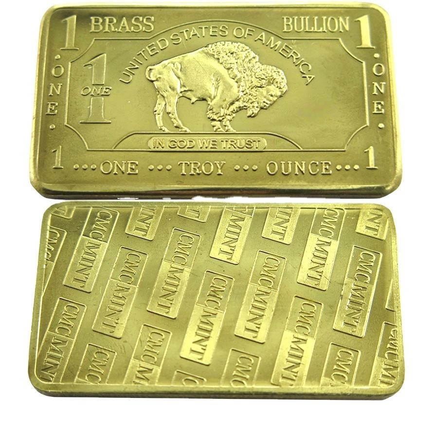 1 oz .999 Fine Solid Brass Buffalo Bullion Bar Collectible Metal Art & Souvenir