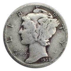 1938-D Mercury Dime VG Very Good 90% Silver
