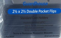 2.5×2.5 Coin Flips Double Pocket Holders 200 Clear Unplasticized Vinyl + Inserts