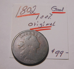 VERY EARLY 1802 DRAPED BUST LARGE CENT ” NO STEM VARIETY ” ! GOOD only $59.00✨✨