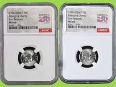 1776 2026 P & D 10C EMERGING LIBERTY NGC MS66 2-COIN SET 250th DIME First Rele