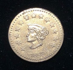 1853 “California Gold” Round Coronet 1/2; RARE, Fractional Pioneer Token/Coin!