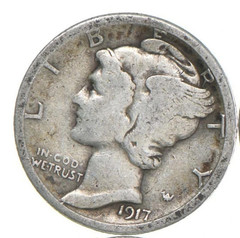1917-S Mercury 90% Silver Dimes G-VG (Good – Very Good) Average Circulated