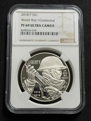 2018 $1 American Silver Dollar NGC PF69 Ultra Cameo World War 1 Centennial
