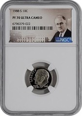 1988-S Proof Roosevelt Dime Coin 10 Cents NGC PF70 Ultra Cameo