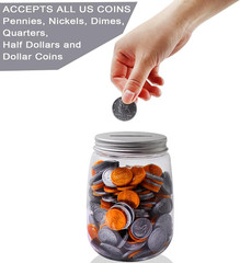 Small Clear Plastic Coin Bank Jars 4-Pack, 16oz with Silver Slotted Lids, Transp