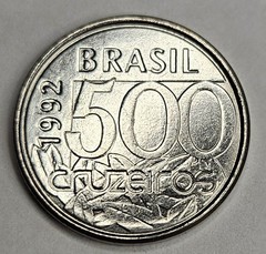 1992 Brazil 500 Cruzeiros – Circulated Brazilian Stainless Steel World Coin