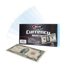 5 packs of 100 (500) BCW 6 ¼” x 2 ¹¹⁄₁₆” Regular Bill Currency Sleeves
