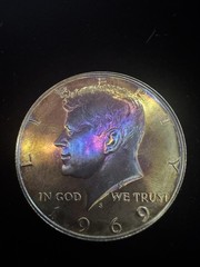 1969-S Kennedy Half Dollar – 40% Silver Beautiful Rainbow Toning On Both Sides