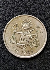 1953 Mexican 30% Silver 25 Centavos – ROUND CAP & RAY BALANCE SCALE COIN