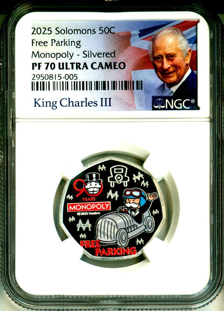2025 50c Solomon Islands Monopoly Free Parking Silver Plated NGC PF70 UC