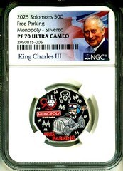 2025 50c Solomon Islands Monopoly Free Parking Silver Plated NGC PF70 UC