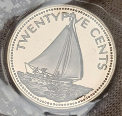 1975 FM Bahamas 25 Cent Proof – Sailboat – Coin in Mint Pack – Twenty Five Cents