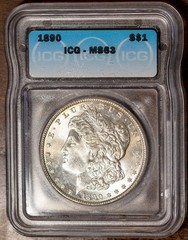 1890 $1 Silver Morgan Dollar 26.73 G 90% MS 63 ICG # 50801 + Bonus