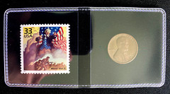 1944-S Lincoln Wheat Cent & WWII Stamp – Wartime Commemorative Set in Sleeve