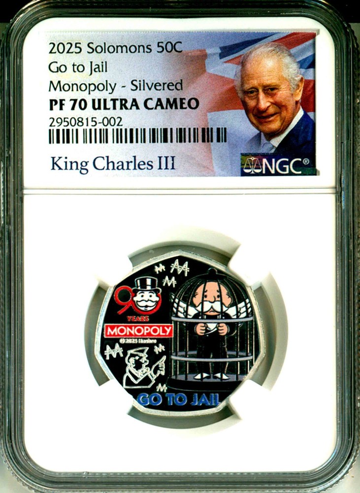 2025 50c Solomon Islands Monopoly Go To Jail Silvered Silver Plated NGC PF70 UC