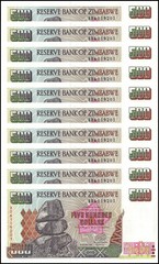 Zimbabwe 500 Dollars, 2001, P-11a, UNC X 10 PCS